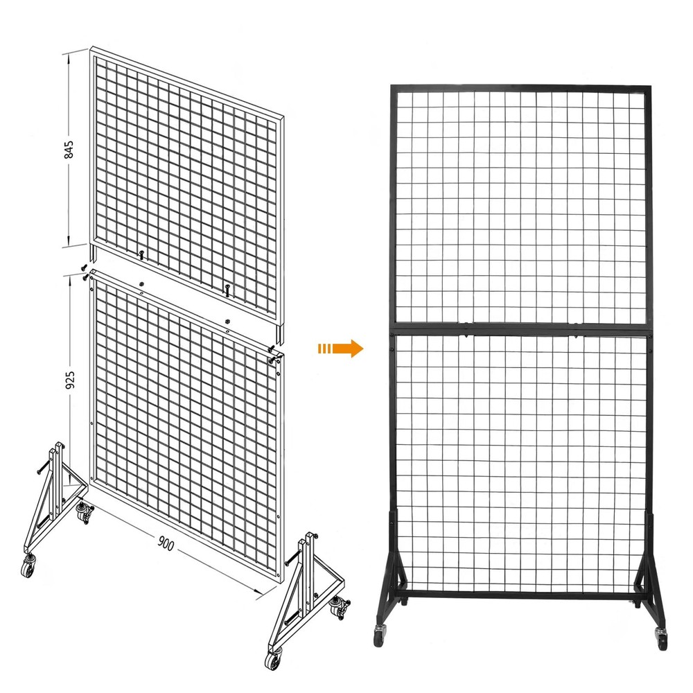1 Pack 3'x 6' -Double Gridwall Panel Display Racks with Sturdy T-Base, Black ...
