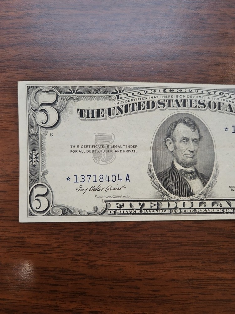 1953 STAR $5 Five Dollar Silver Certificate Note Fr#1655*