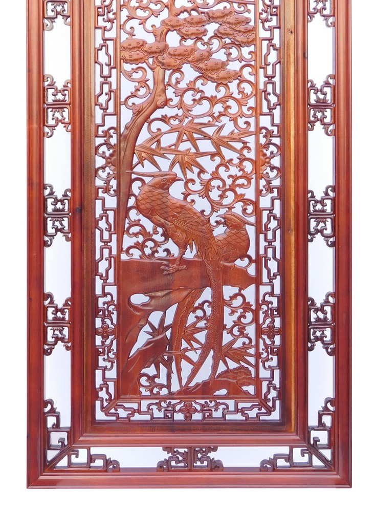 Chinese Oriental Rectangular Vertical Birds Wood Wall Panel cs1362-2