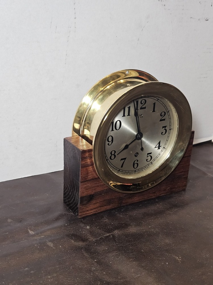 Vintage Seth Thomas Brass Ship's Clock with Stand, Working