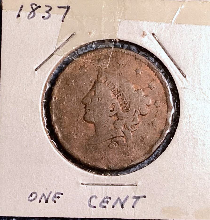 1837 Large Cent, Coronet Head, $1 shipping!