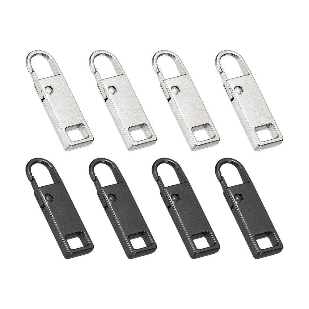 8pcs Zipper Pull, 1.42 in Zinc Alloy Zip Puller Zipper Replacement, Black/Silver