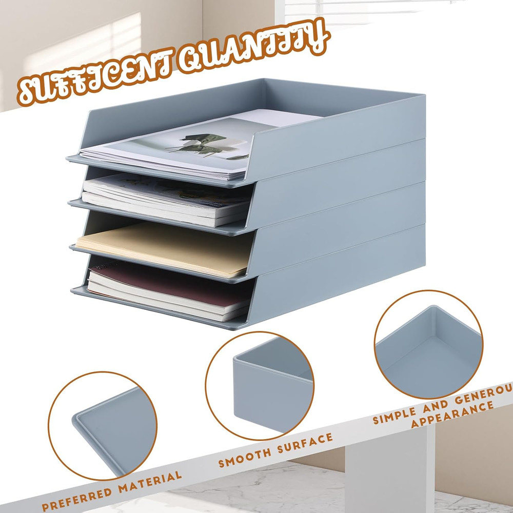 4 Pcs Stackable Paper Trays Rectangular Plastic Desk Holder Desktop Document Fil