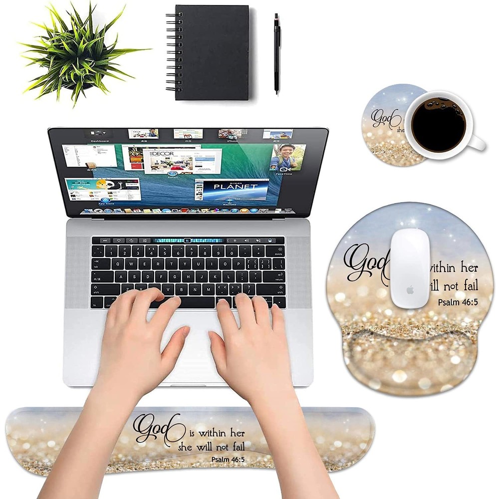 Keyboard Wrist Rest and Mouse Pad Wrist Rest Support Set with Coasters, Non-S...