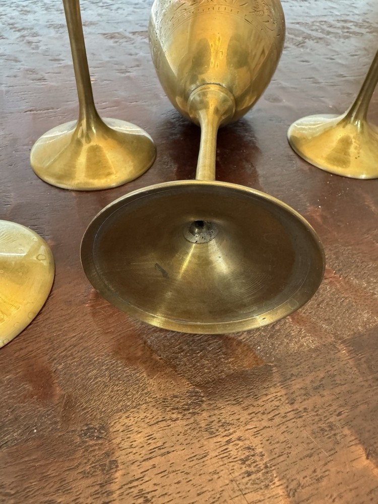 Set Of 6 Brass Chalice Communion Wine Goblets Etched