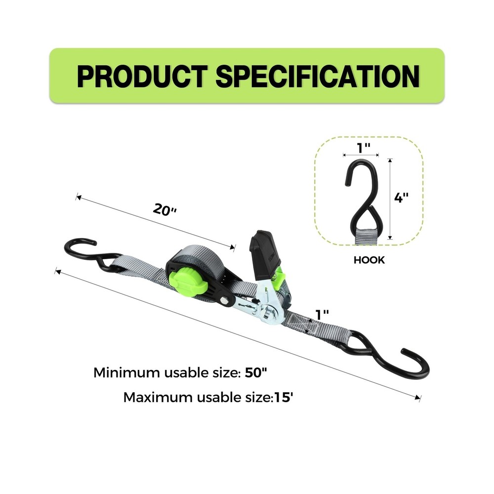 Self-Storing NeatStrap Ratchet Strap 4 Pack Motorcycle Ratcheting S... Fast Ship
