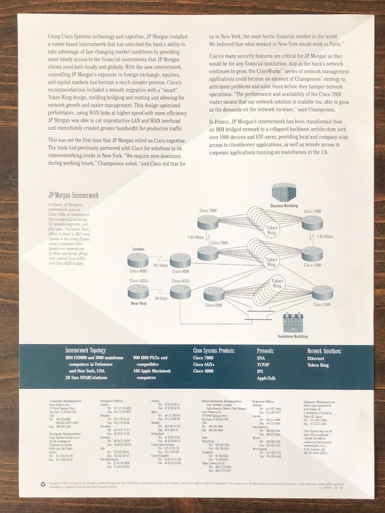 Cisco Systems - Customer Profile JP Morgan Sales Brochure (1994)