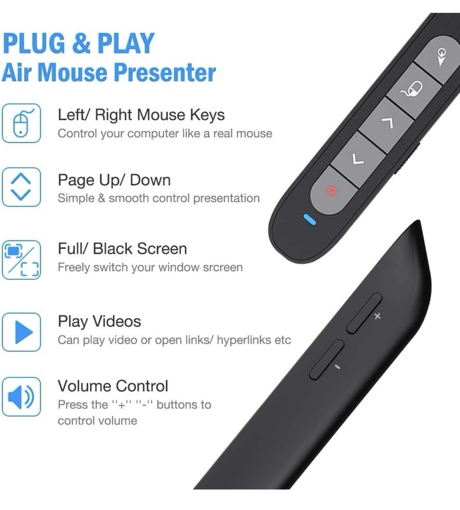 Wireless Air Mouse Presenter Laser Pointer PowerPoint Remote USB Rechargeable