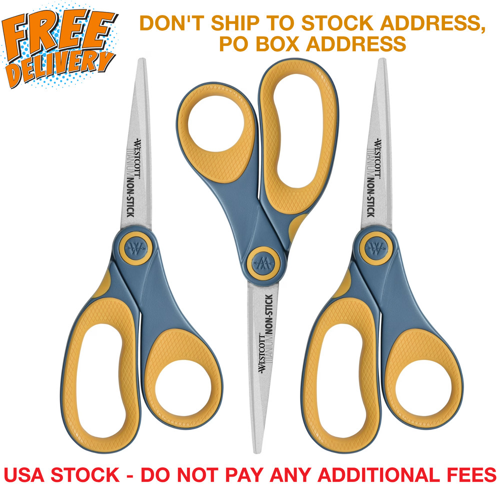 3 Pack 8" Titanium Bonded Scissors Non-Stick Heavy Duty Adhesive Resistant Sharp