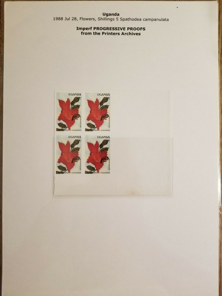 O) 1988 UGANDA, IMPERFORATE PROGRESSIVE PROOFS FROM THE PRINTERS ARCHIVES, FLOWE