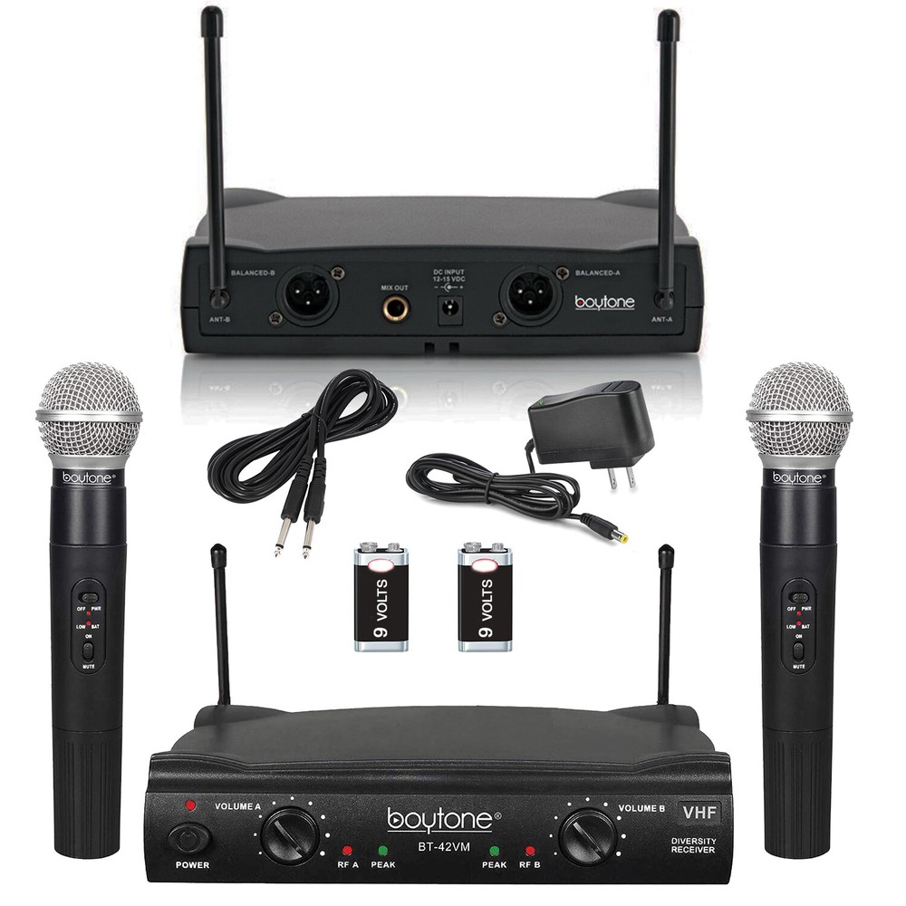 Boytone BT-42M, VHF Wireless Dual HandHeld Microphone System / caring Case