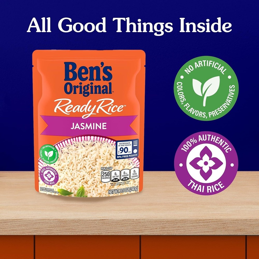 BEN'S ORIGINAL Ready Rice Jasmine Rice, Easy Dinner Side, 8.5 OZ Pouch (PaCK 6)