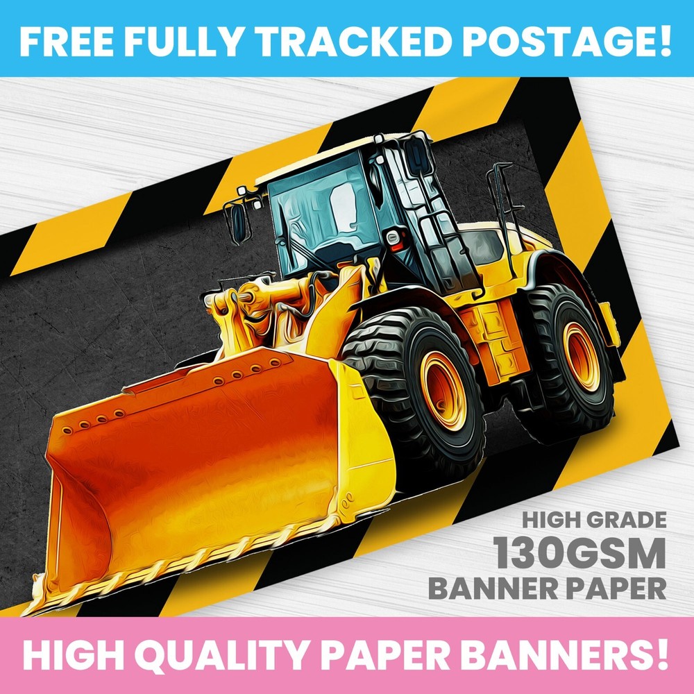 CONSTRUCTION DIGGER BANNER PERSONALISED ANY NAME PHOTO PARTY BANNERS