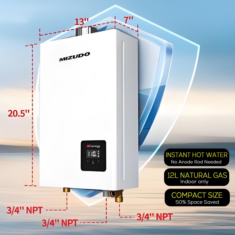 【99% NEW】12L Tankless Water Heater Natural Gas 80000 BTU Indoor LED Display US