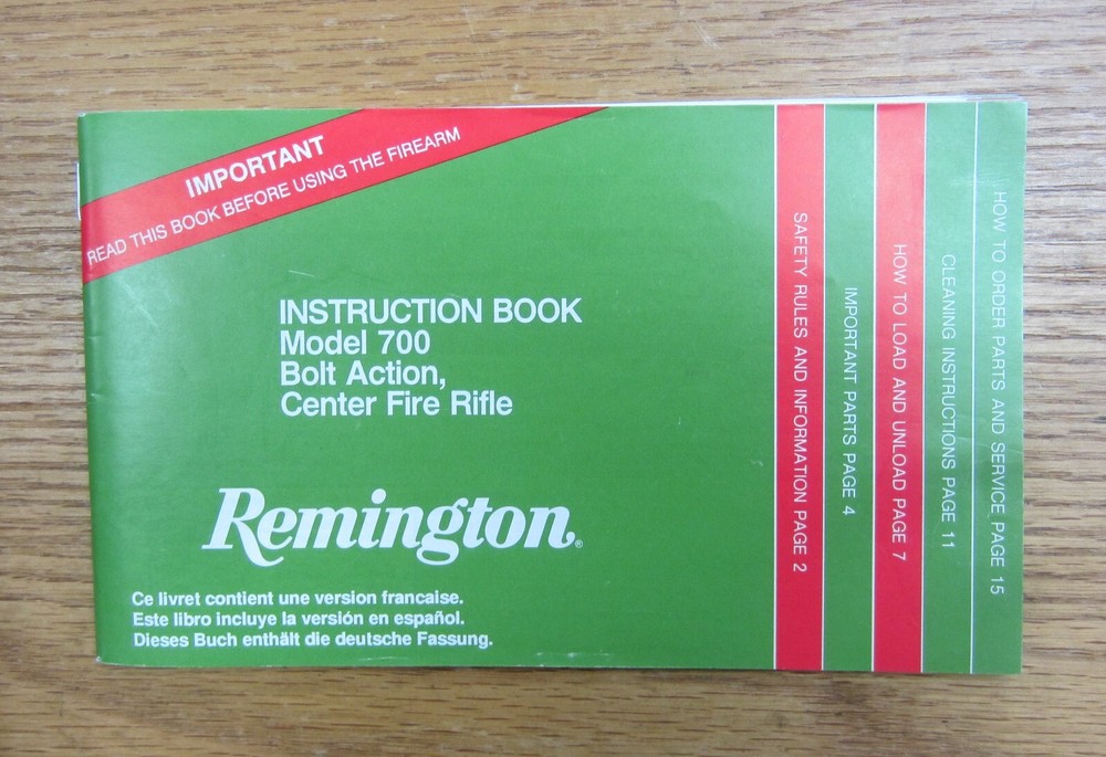 Remington 700  Owners Manual 1998