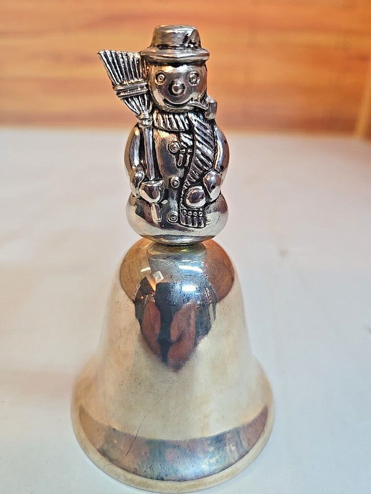 Silverplate 4" Bell; Snowman on Top; China