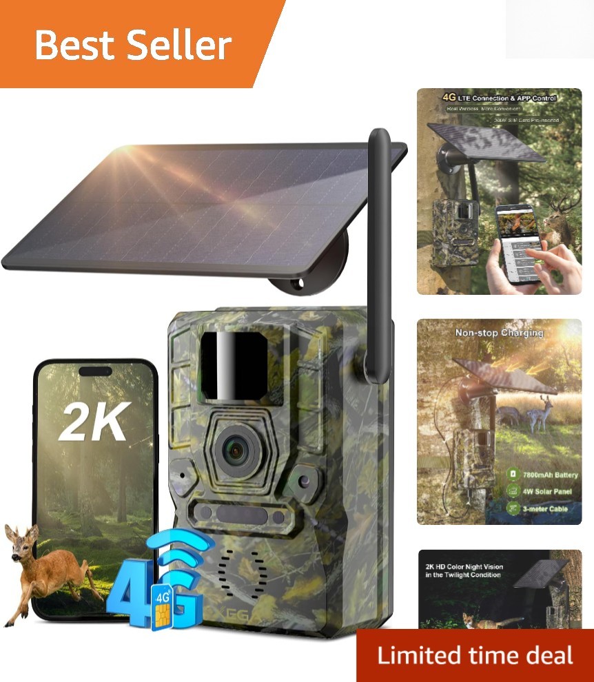 2K Solar-Powered 4G Wildlife Camera with Motion Detection & Instant Alerts