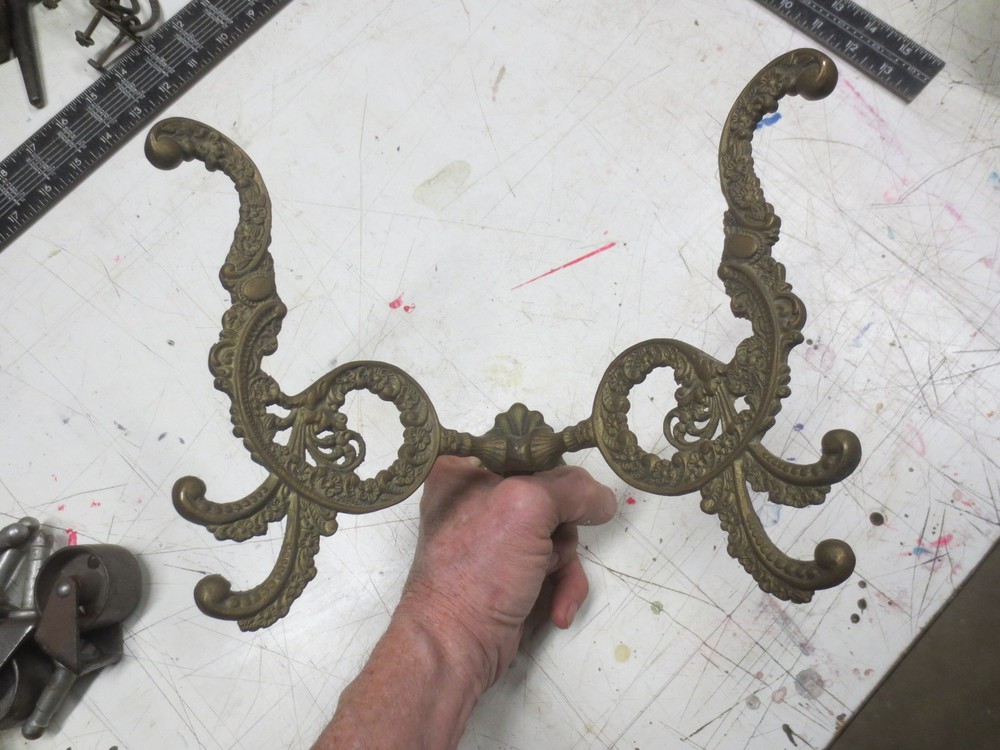 Large Antique Solid Bronze Double Coat Hook - Ornate Floral Design