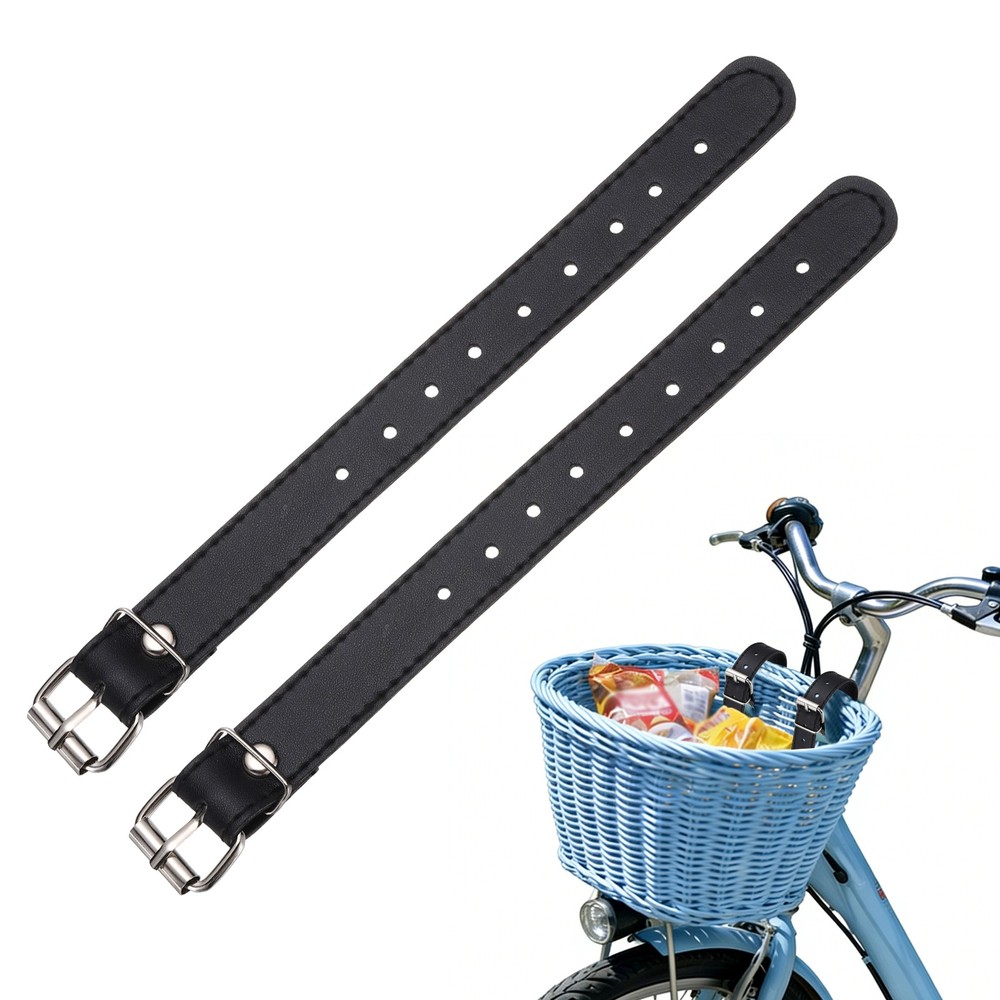 2 Pcs Adjustable Leather Bicycle Basket Strap, Black