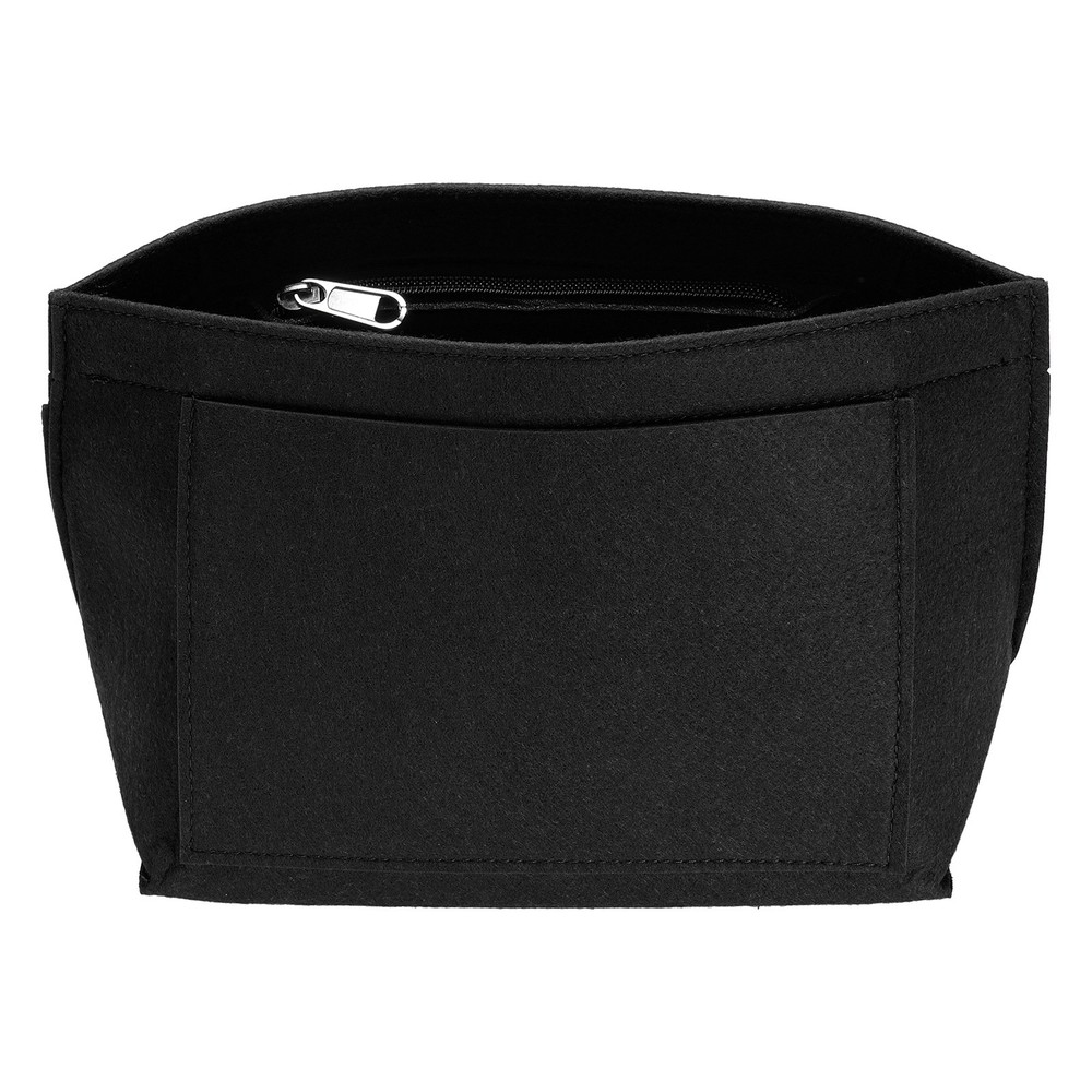 Purse Organizer Insert, Small Felt Handbag Organizer with Zipper, Black