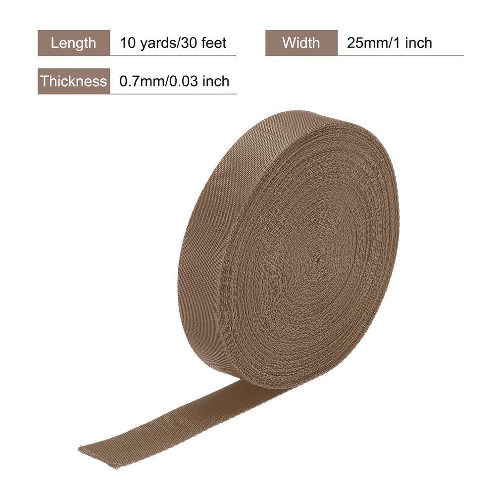 Flat Nylon Webbing Strap 1 Inch 10 Yards Brown for Backpack, Luggage-rack