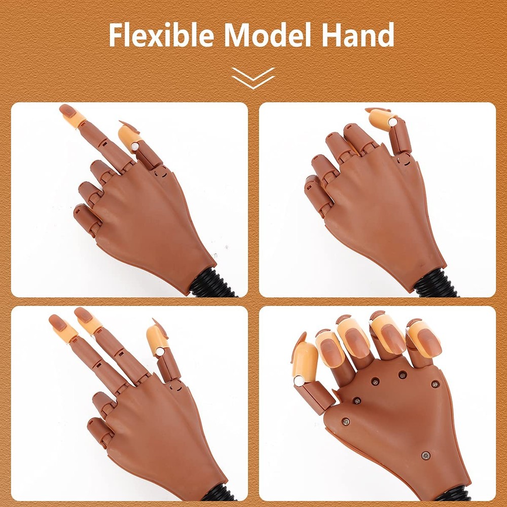 Practice Hand for Acrylic Nails - Flexible Mannequin with 200 Tips & Clipper