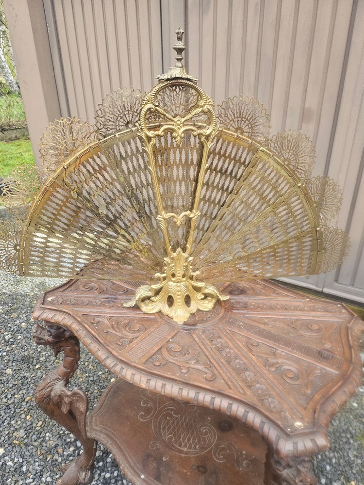Antique Brass fireplace peacock folding open screen