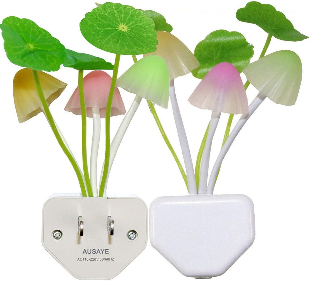 2 Pack Sensor Led Night Light Plug-In Wall Lamp Color Changing Mushroom Night Li
