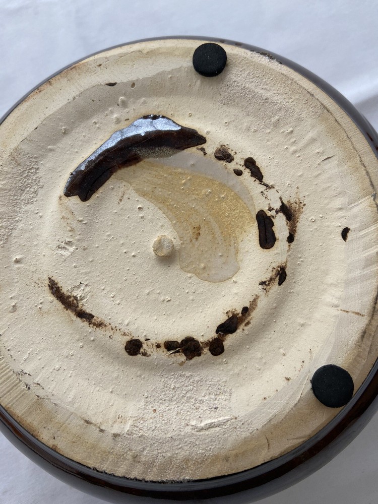 Rolling Edge Stoneware Planter Dish Bowl Brown MCM 7.5”