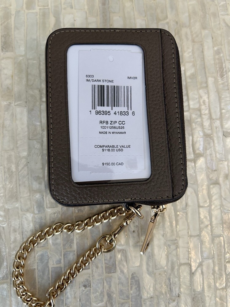 Coach Zip Card Case Gold/Dark Stone.