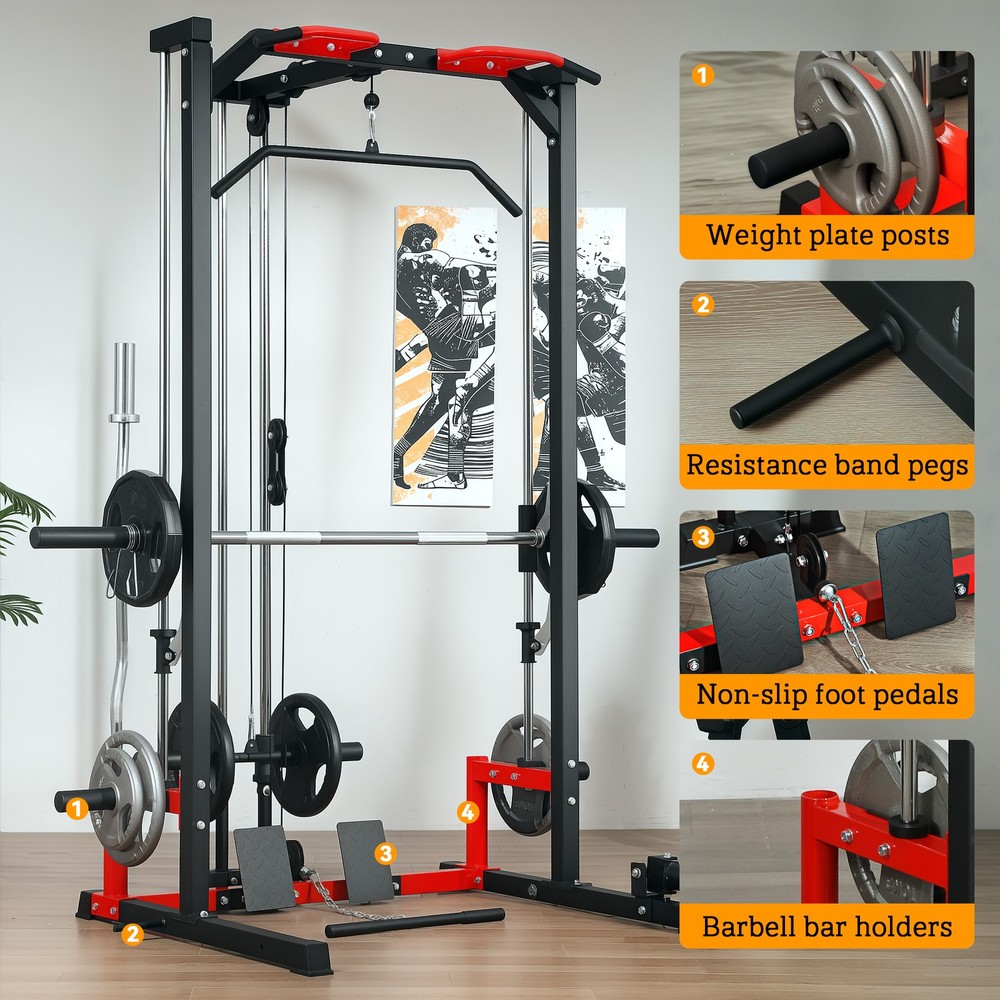 Soozier Smith Machine, Multi-Function Power Cage with Lat Pull Down System