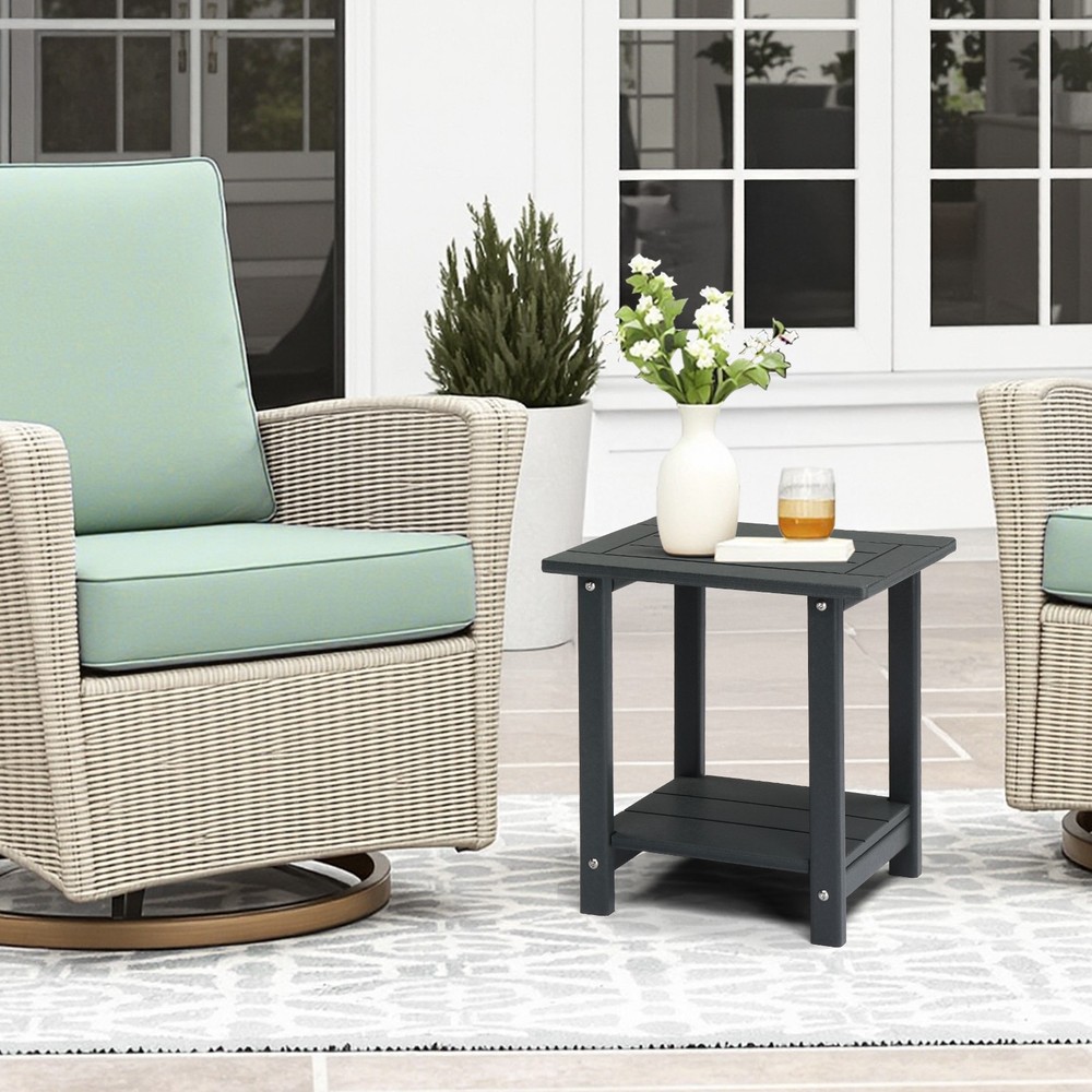 2-Tier Outdoor Side Table, Weather Resistant End Table Small Outdoor Table,