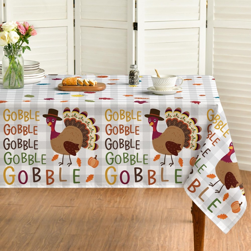 Thanksgiving Tablecloth 60×84 Inch Rectangular, Turkey Gobble Washable Table ...