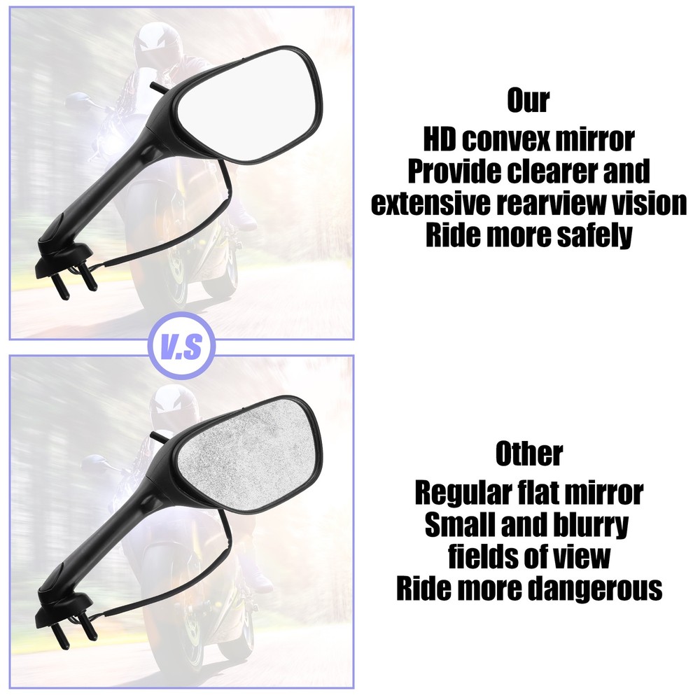 Side Mirror Rear View Front Light Black Motorcycle - 2pcs