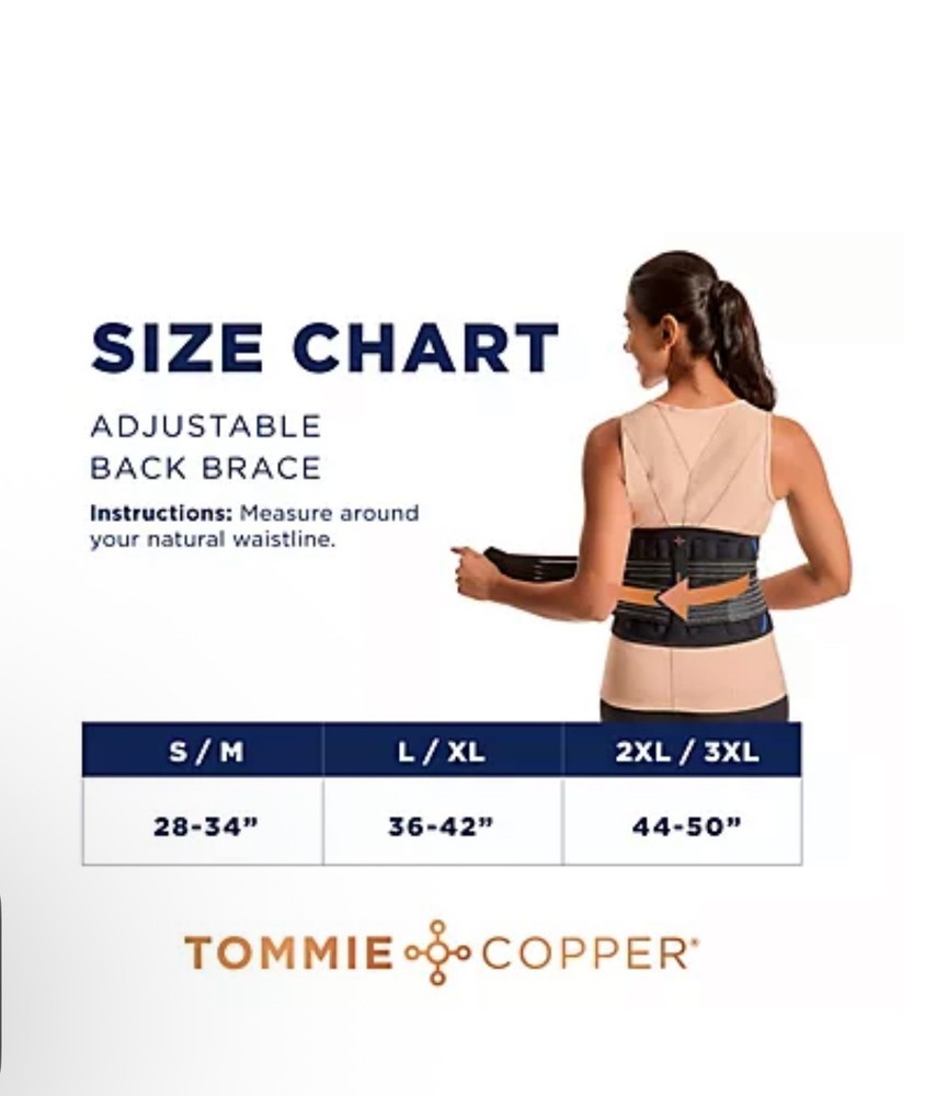 TOMMIE COPPER Low Profile Adjustable Compression Back Brace Infrared Technology
