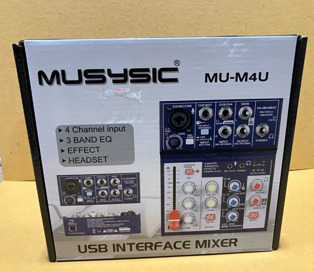 MUSYSIC 4-Channel Digital Mixer with USB Interface Studio,Webcast,Podcast MU-M4U