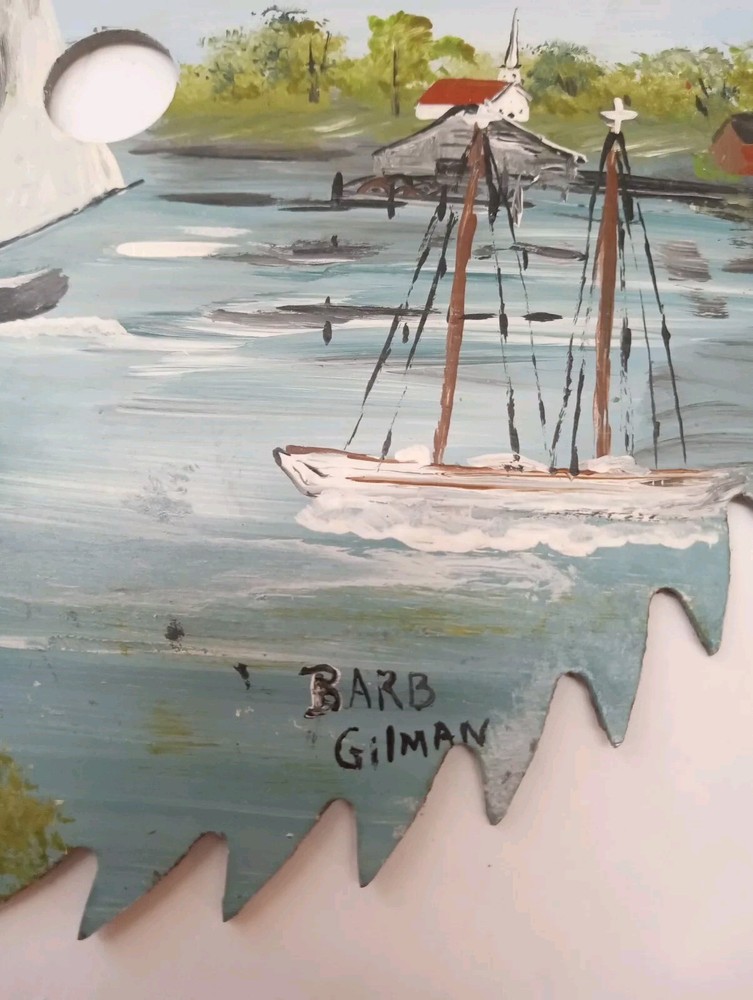 Hand Painted Saw Blade, 7", Boat Scene