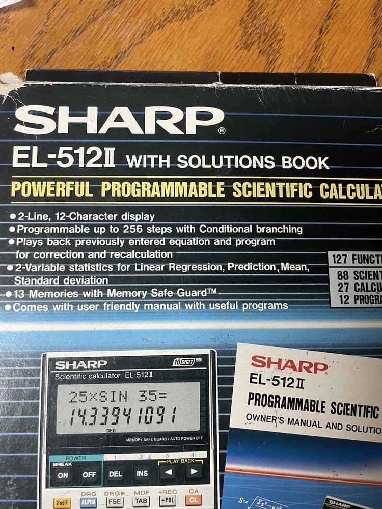 Vintage Sharp EL-512II Scientific Calculator LCD Display + Solutions Book
