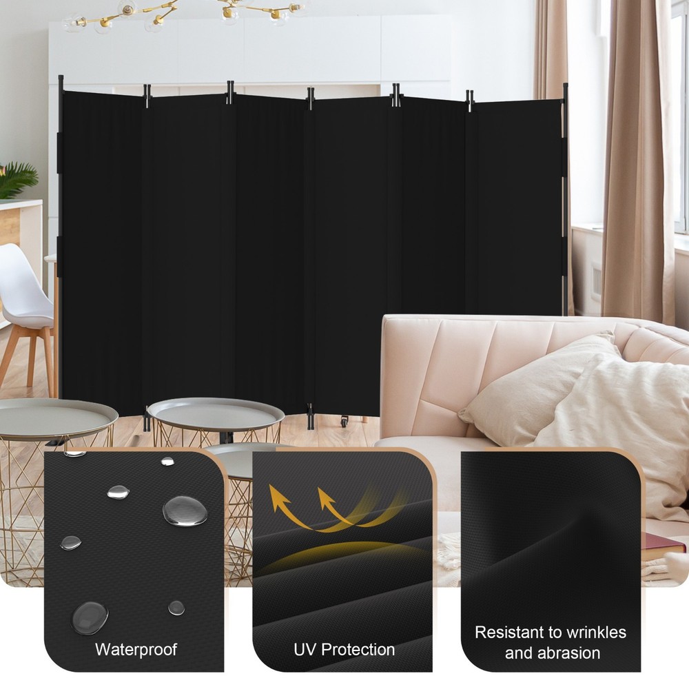 Black 6 Panel Room Divider Privacy Screen Portable Folding Partition for Office