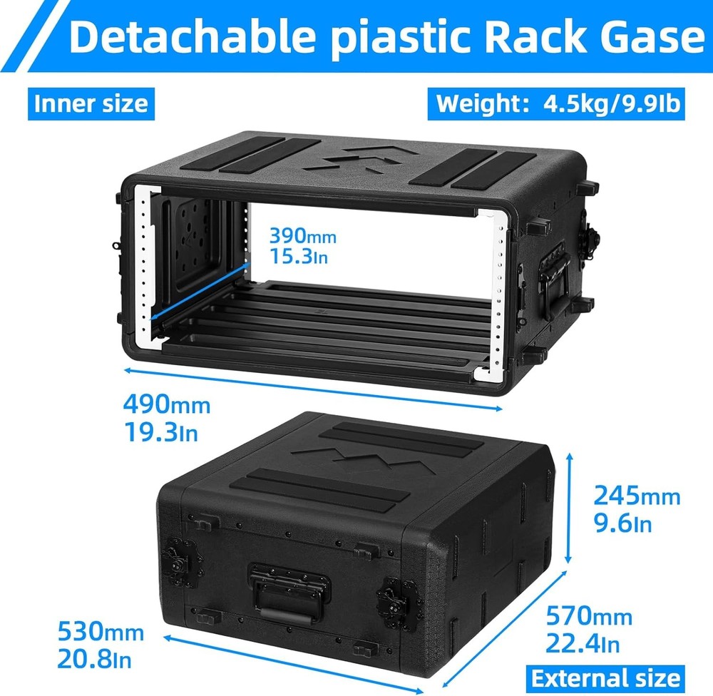 4U Rack Case 17" Depth,19" Rackmount Flight Case Watertight 4 Space Shock Mount