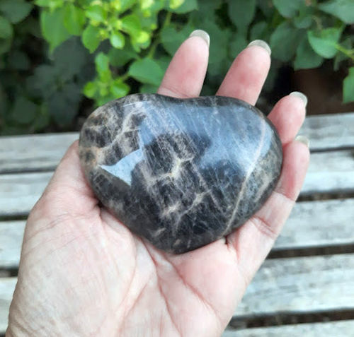 Black Moonstone Heart, Creativity, Intuition, Inner Growth, Grounding