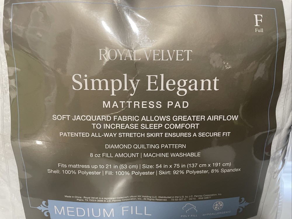 Royal Velvet Diamond Quilted Pattern Mattress Pad Medium Fill White
