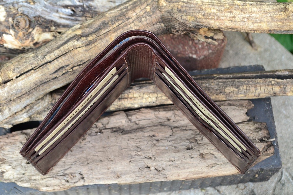 Masonic Brown Leather Bi-Fold Wallet - Mason - Embossed Square and Compasses