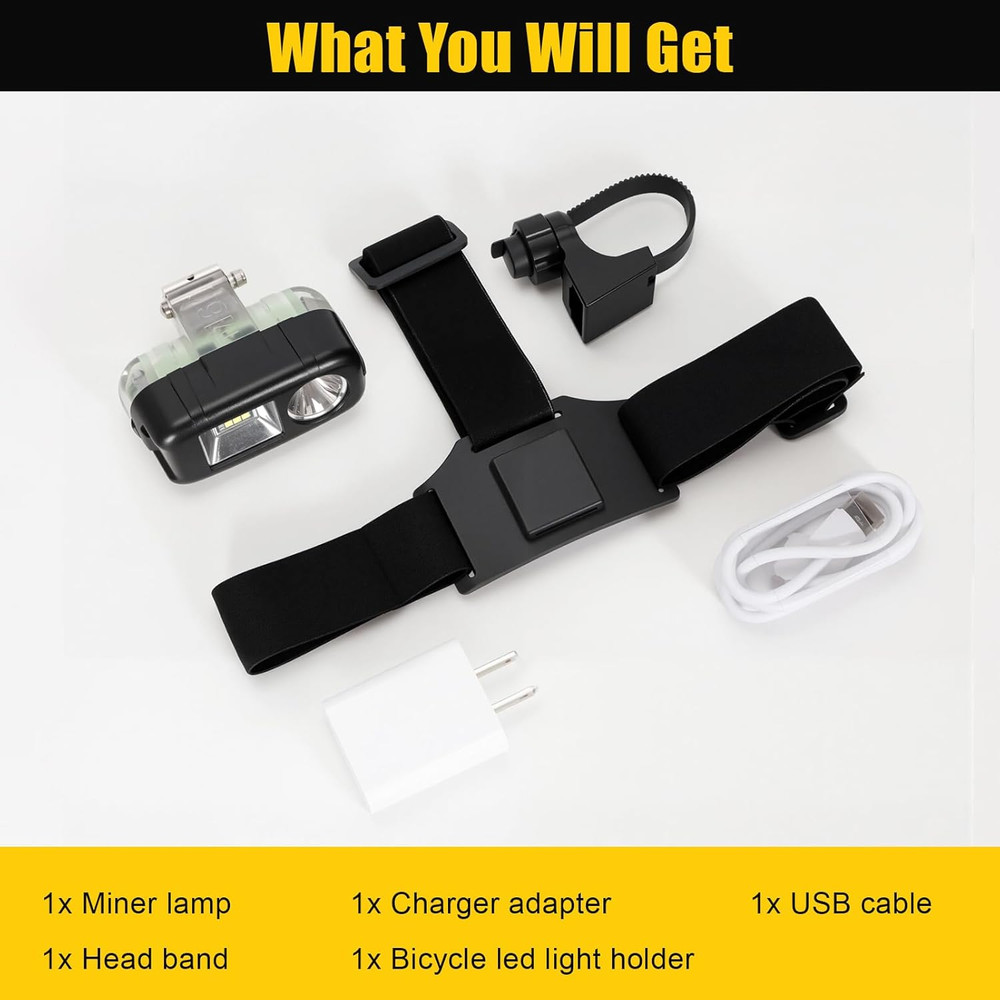 Rechargeable Hard Hat Light with Spotlight & Floodlight for Mining Hunting Camp