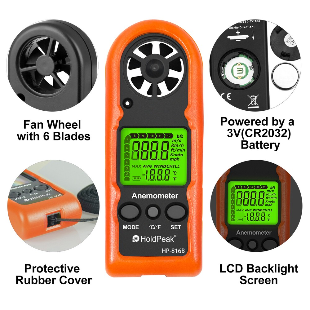 Digital LCD Air Wind Speed Anemometer with Moisture Meter Detector Testing Set