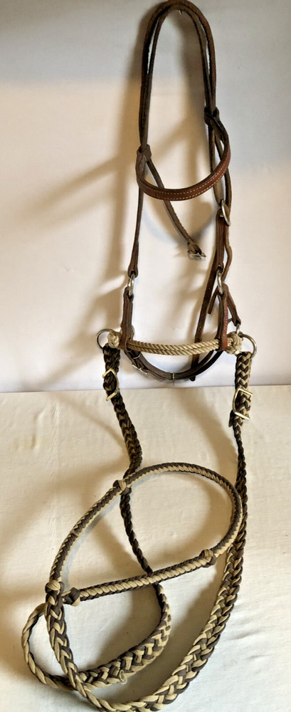 Leather Deluxe Latigo Double Rope Side Pull with braided Roping Style Reins