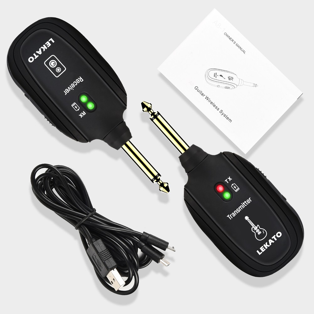 LEKATO UHF Wireless Guitar System Transmitter Receiver 4 Channel Rechargeable