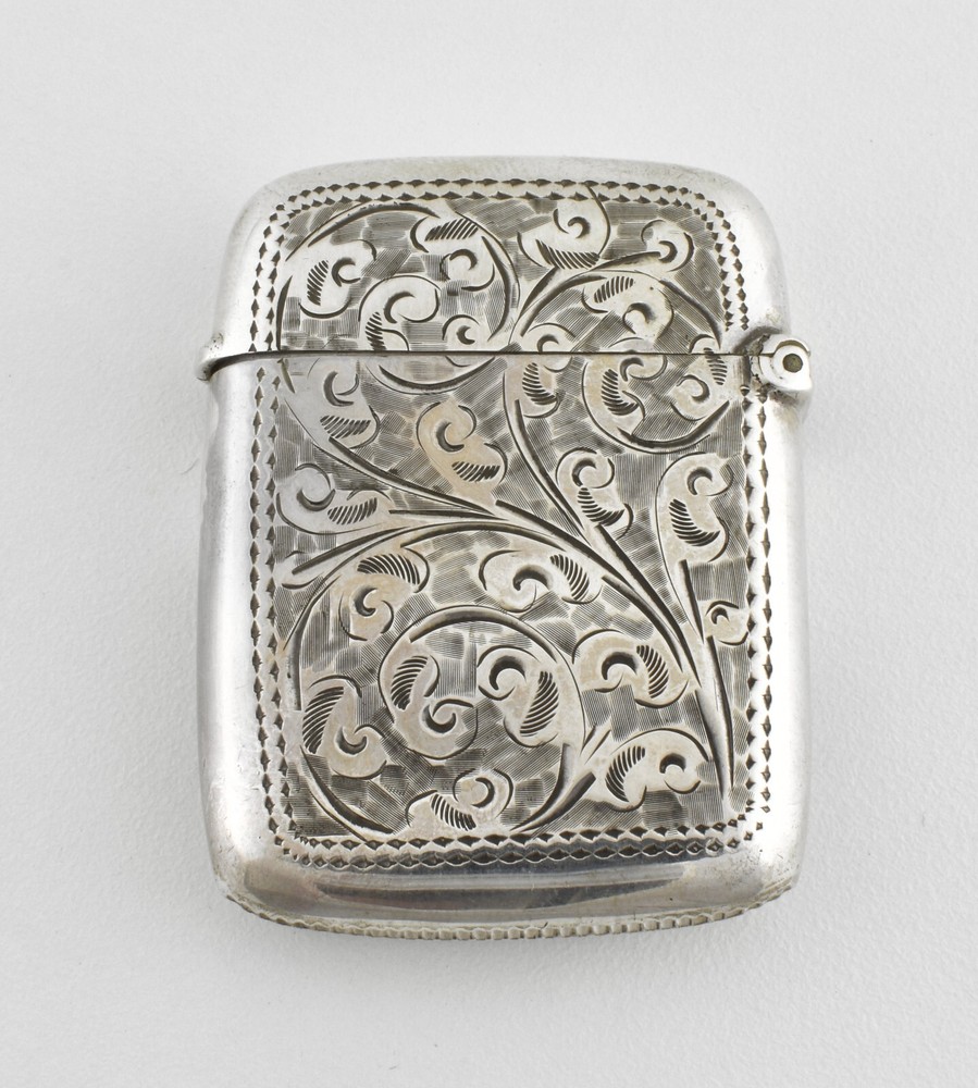 Antique English Edwardian Solid Silver Vesta Case, Birmingham, 1904