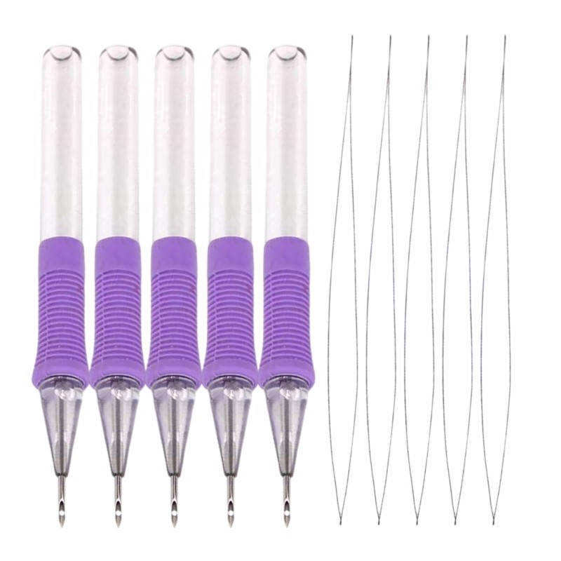 5Pcs Punching Needle Embroidery Pen with Threader Beginner Punching Needle Tool