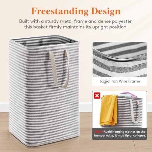 Large Collapsible Laundry Hamper, Tall Foldable Dirty Clothes 75L Black